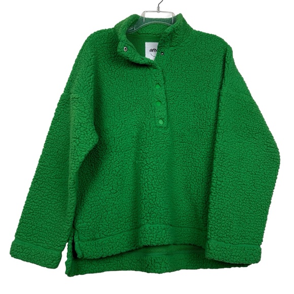 Aerie Kelly Green Fleece Quarter Snap Sherpa Pullover Oversized - Picture 3 of 10